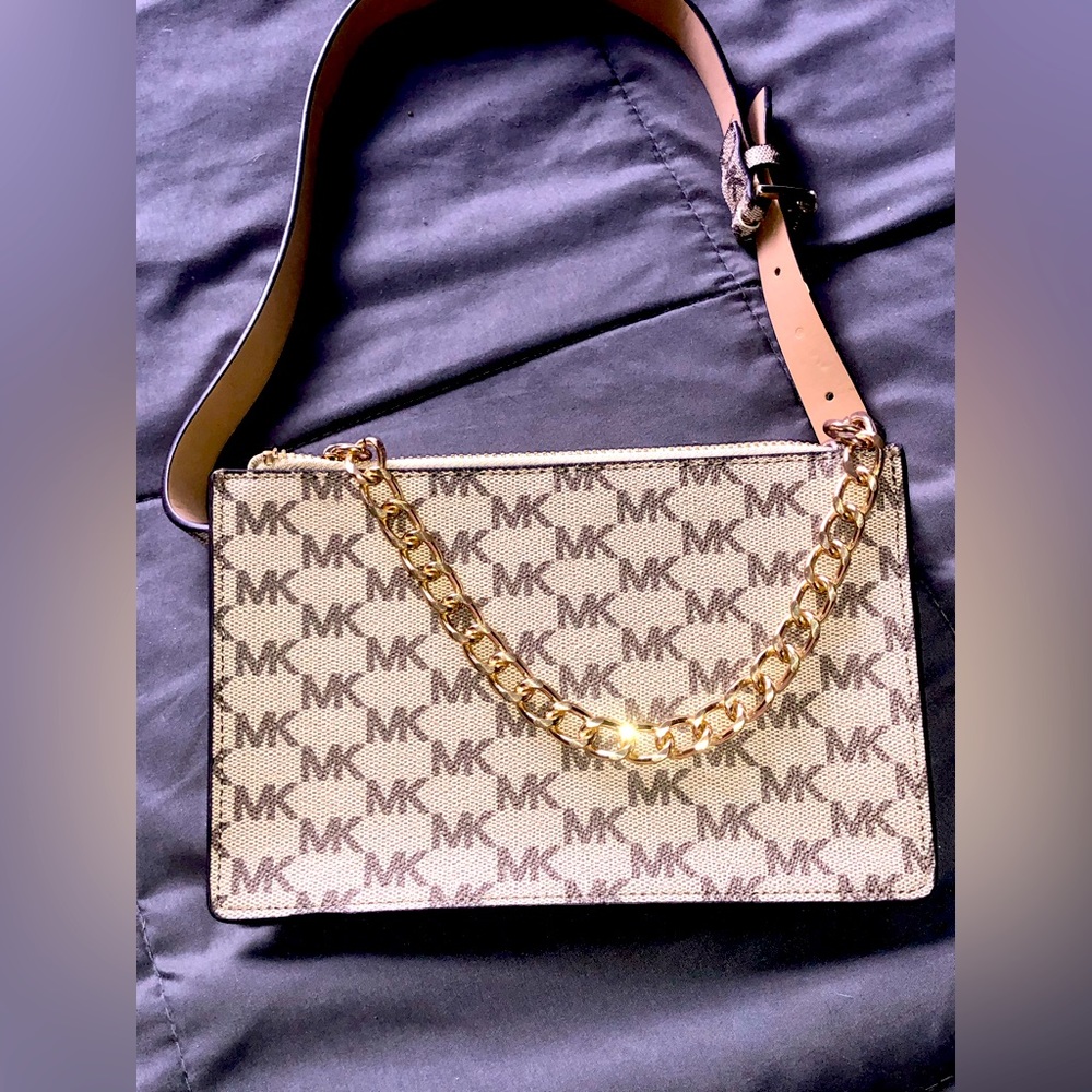 Michael Kors tan and brown signature Fanny pack belt bag small